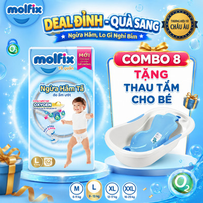 Combo 8 Tã/bỉm quần Oxy Super Jumbo Molfix (CÓ MIX SIZE) giúp Ngừa Hăm Tã đủ các size