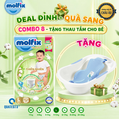 Combo 8 Tã/bỉm quần Molfix Thiên Nhiên Super Jumbo (CÓ MIX SIZE) bông cotton organic