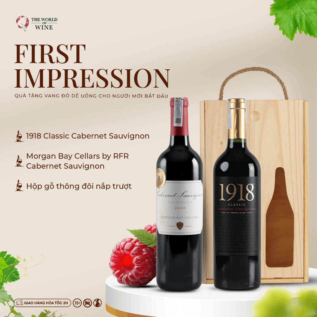 Set 2 Chai Rượu Vang Đỏ THE WOW Morgan Bay by RR Cabernet Sauvignon Và 1918 Classic Cabernet Sauvign