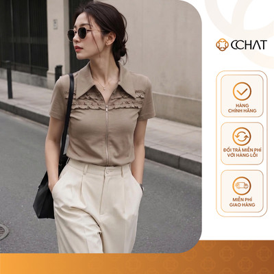 Áo Thun 𝐂𝐂𝐇𝐀𝐓 Dáng Ôm Eyie Bèo Nhún Xếp Phía Trước Chất Liệu Mì Hàn Mềm Mại 16TNC2083OT