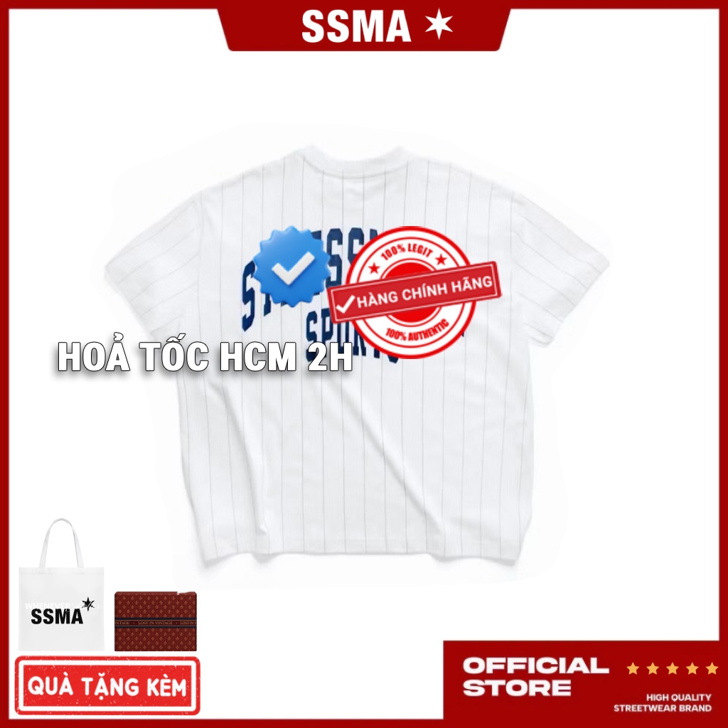 SSMA - Áo Thun SSMA Sport567Striped T-Shirt Vải Cotton 100% Form Big Boxy / White