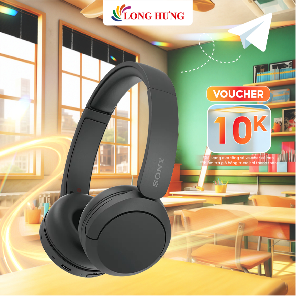 Tai Nghe Bluetooth Sony WH-CH520 - On-Ear, 30mm Dynamic Driver, Xanh Dương, Be, Trắng và Đen