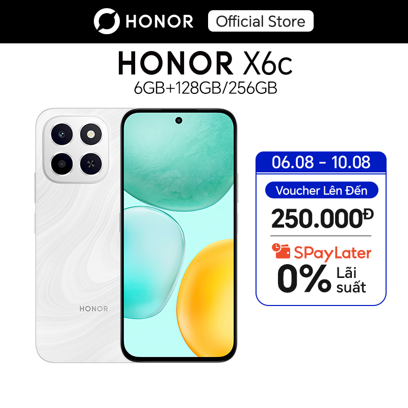 Điện Thoại Di Động Honor X6c 6GB + 128GB/256GB | Pin 5300mAh | Camera 50MP| NFC | Kháng nước IP64 | BH 18 Tháng