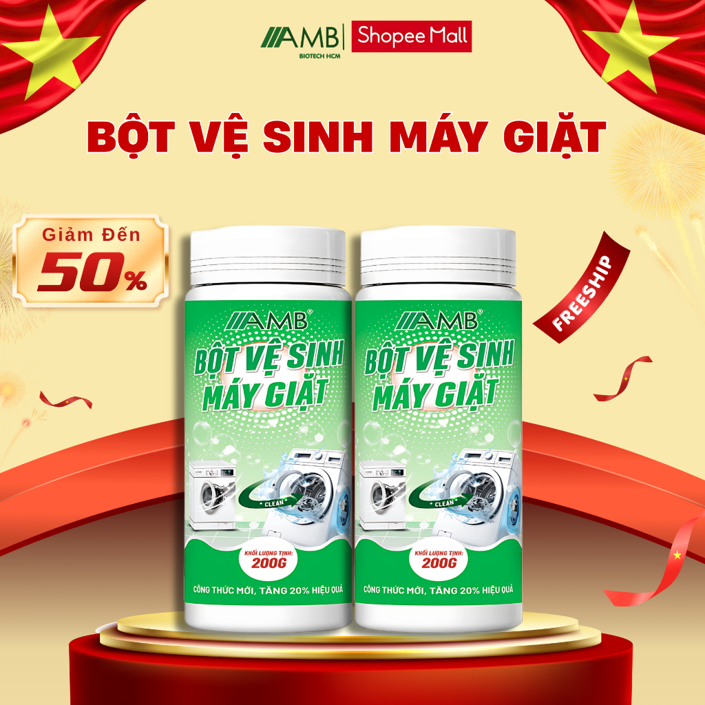 Bột tẩy lồng máy giặt AMB vệ sinh lồng giặt loại bỏ cặn bẩn hiệu quả, khử mùi hôi, nấm mốc dung tích 200g
