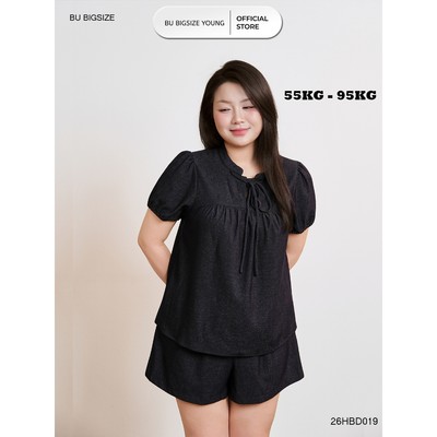 Set bộ áo cổ tàu nhún ngực quần short BIGSIZE (55kg đến 95kg) – 26HBD019 - [BU Bigsize Young]