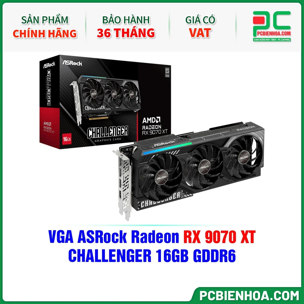 Card màn hình ASRock AMD Radeon RX 9070 XT Challenger 16GB (RX9070XT CL 16G)-36T
