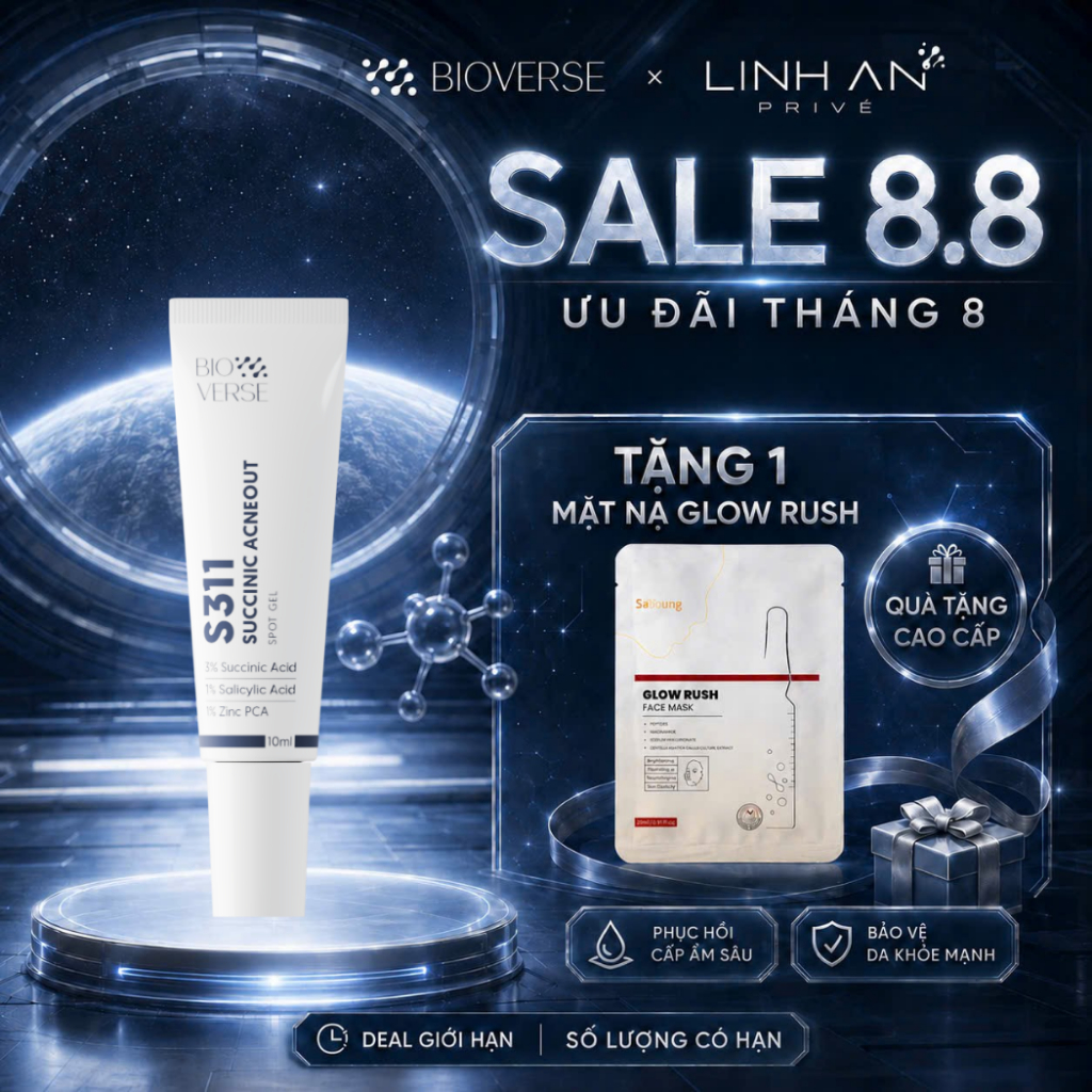 Gel chấm mụn 3%Succinic acid +1% Salicylic Acid hỗ trợ giảm khuẩn se còi mụn Bioverse S311 Succinic 