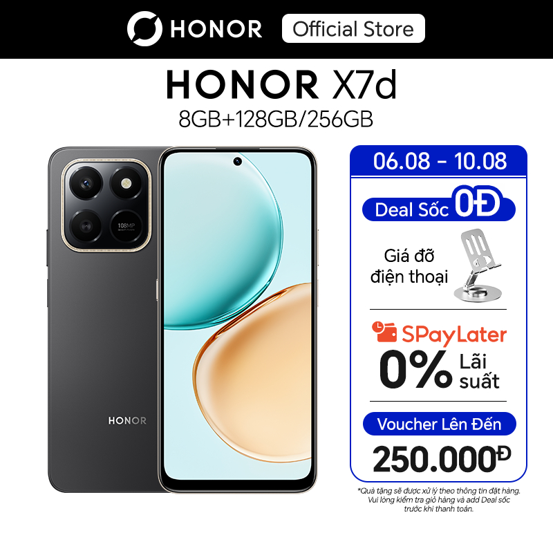 Điện Thoại HONOR X7d 8GB+128/256GB | Pin 6500mAh | Camera 108MP | Bảo hành 18 Tháng