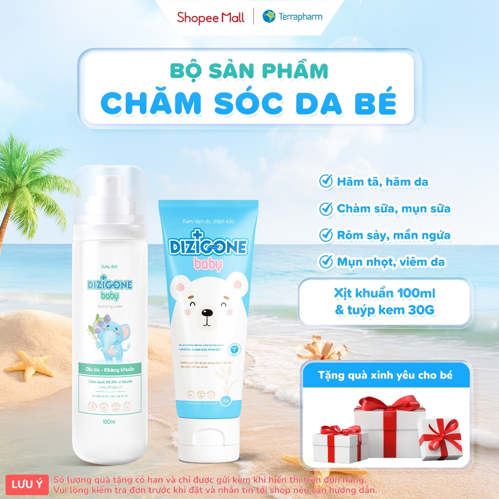 [COMBO] Xịt kháng khuẩn DIZIGONE Baby 100ml & Kem hăm da, chàm sữa DIZIGONE Baby 30g