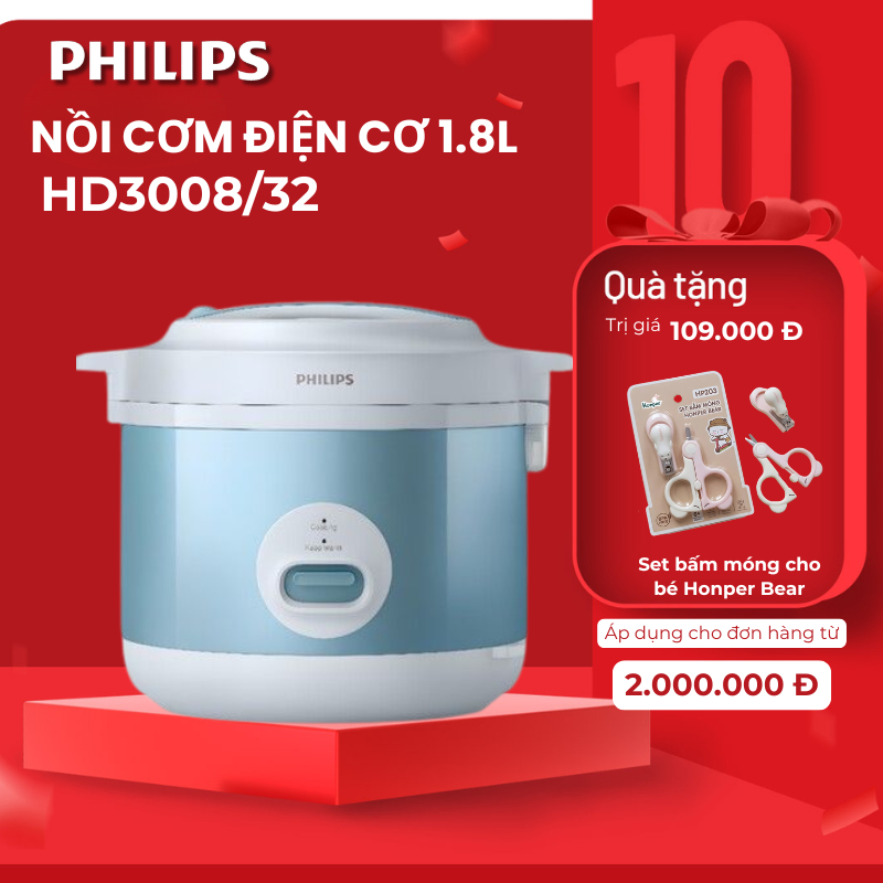 Nồi cơm điện Philips 1.8 lít HD3008/32 - Hàng chính hãng