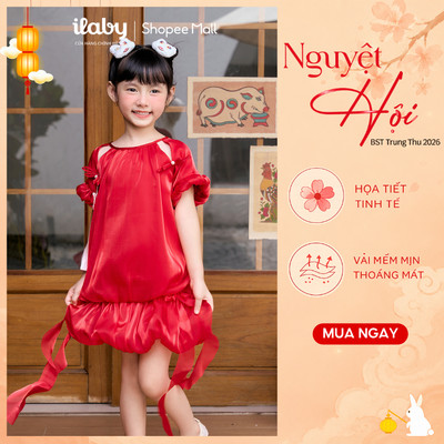 [BST TRUNG THU 2026] Váy trung thu bé gái ILABY chất liệu tơ lót lụa dáng bí phồng đỏ xinh nổi bật ĐAN VIÊN [3452]