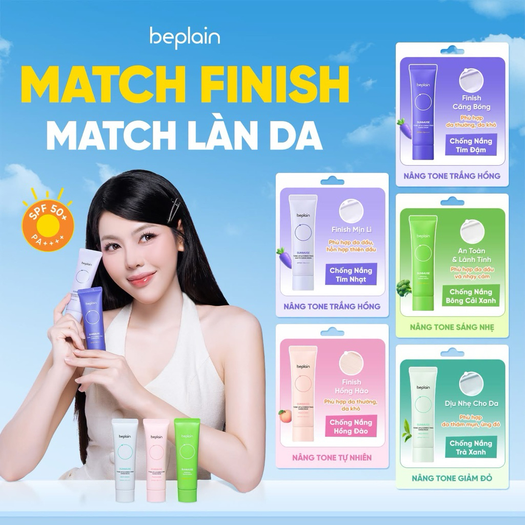 [TOP KCN SPF 50] Kem Chống Nắng Beplain Sunmuse Mineral/Tone up Sunscreen SPF50 50ml kiềm dầu, dưỡng