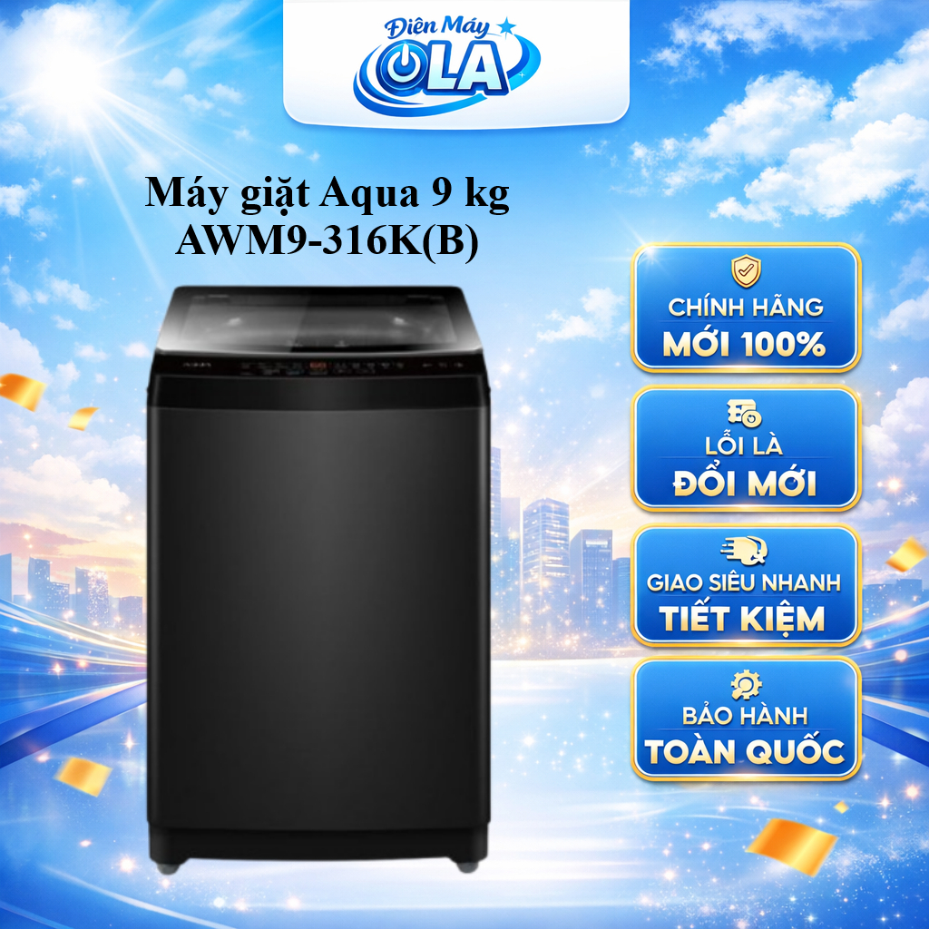 (HCM) - AWM9-316K(B) - Máy giặt cửa trên  Aqua 9 kg AWM9-316K(B)