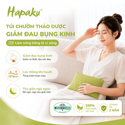 Túi Chườm Nóng Đau Bụng Kinh Thảo Dược Hapaku, Giảm Đau Bụng Kinh, Làm Ấm Bụng Kinh, Chườm Nóng Bụng, Làm Ấm Tử Cung