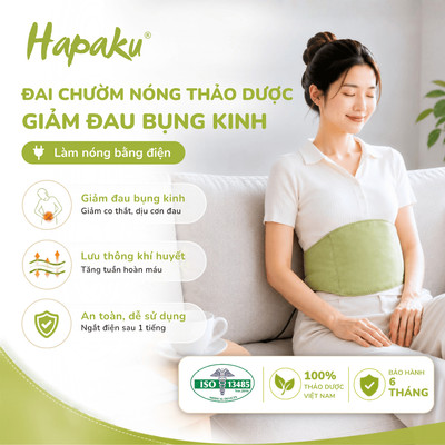 Đai Chườm Ấm Giảm Đau Bụng Kinh Hapaku Từ Thảo Dược, Chườm Ấm Bụng, Giữ Ấm Bụng Kinh, Máy Massage Bụng Kinh