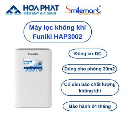 Máy lọc không khí Funiki HAP3002, có đèn báo chất lượng không khí, dùng cho phòng 30m2 - Bảo hành chính hãng 24 tháng.