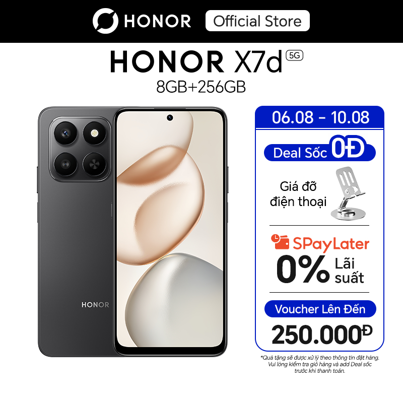Điện Thoại HONOR X7d 5G 8GB+ 256GB | Pin 6500mAh | 6.77 inch | Snapdragon 6s Gen 3 | BH 18 Tháng