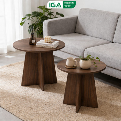 Bàn trà đôi, bộ 2 bàn sofa tròn gỗ MDF cao cấp phủ melamine thương hiệu IGA - GP429