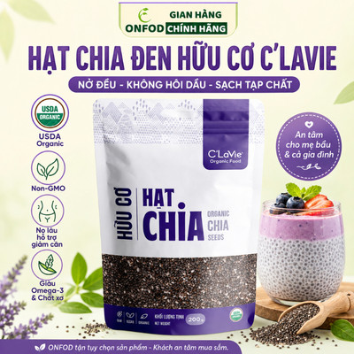 Hạt chia đen hữu cơ chính hãng Clavie ONFOD ăn kiêng eat clean healthy đẹp da giữ dáng 200g