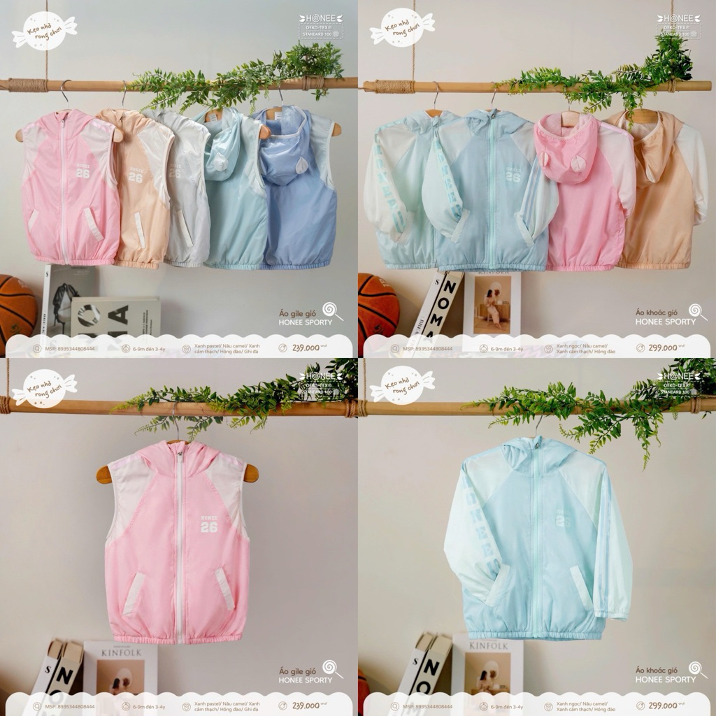 (Nhùn nhùn) Áo gió / áo gile gió HONEE/ HRNEE size từ 6-9m đến 3-4y