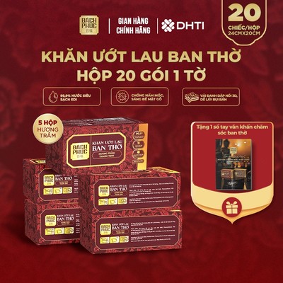 [COMBO 5 HỘP] Khăn ướt lau ban thờ Bách Phúc 20 chiếc/hộp, bao sái ban thờ, nguồn gốc thực vật, hương trầm, quế