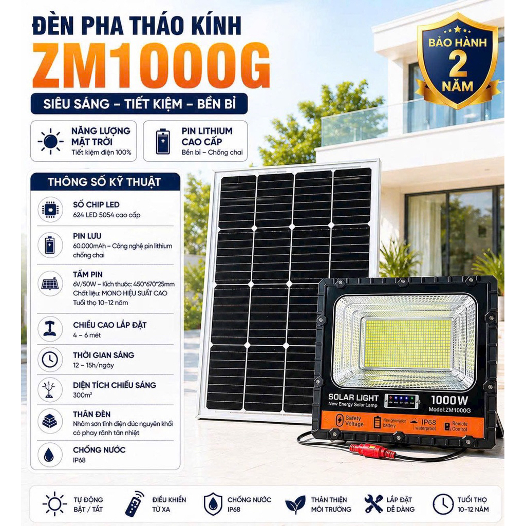 ĐÈN NĂNG LƯỢNG MẶT TRỜI 1000W - PIN 33140 - 60000MAH