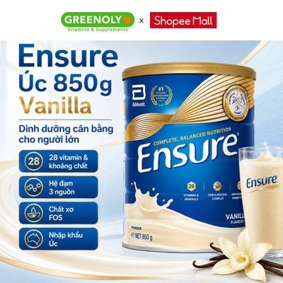 Sữa Bột Ensure Úc Hương Vanilla 850g - Nhập khẩu chính ngạch có tem phụ