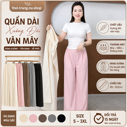 Quần Ống Suông Chất Đũi Cạp Chun Lưng Cao dài 95-102cm phong cách nhật chất nhẹ -mát Lên Dáng Siêu Xinh