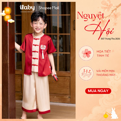 [BST TRUNG THU 2026] Set bộ bé trai ILABY áo đỏ tay ngắn kèm quần lụa kem viền đỏ CÁT KHÁNH [3707]