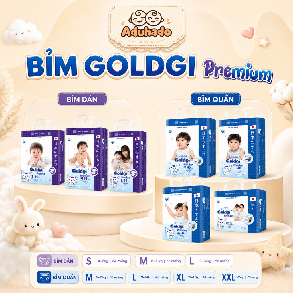 Tã Bỉm GOLDGI PREMIUM Cao Cấp Chính Hãng , đủ size cho bé