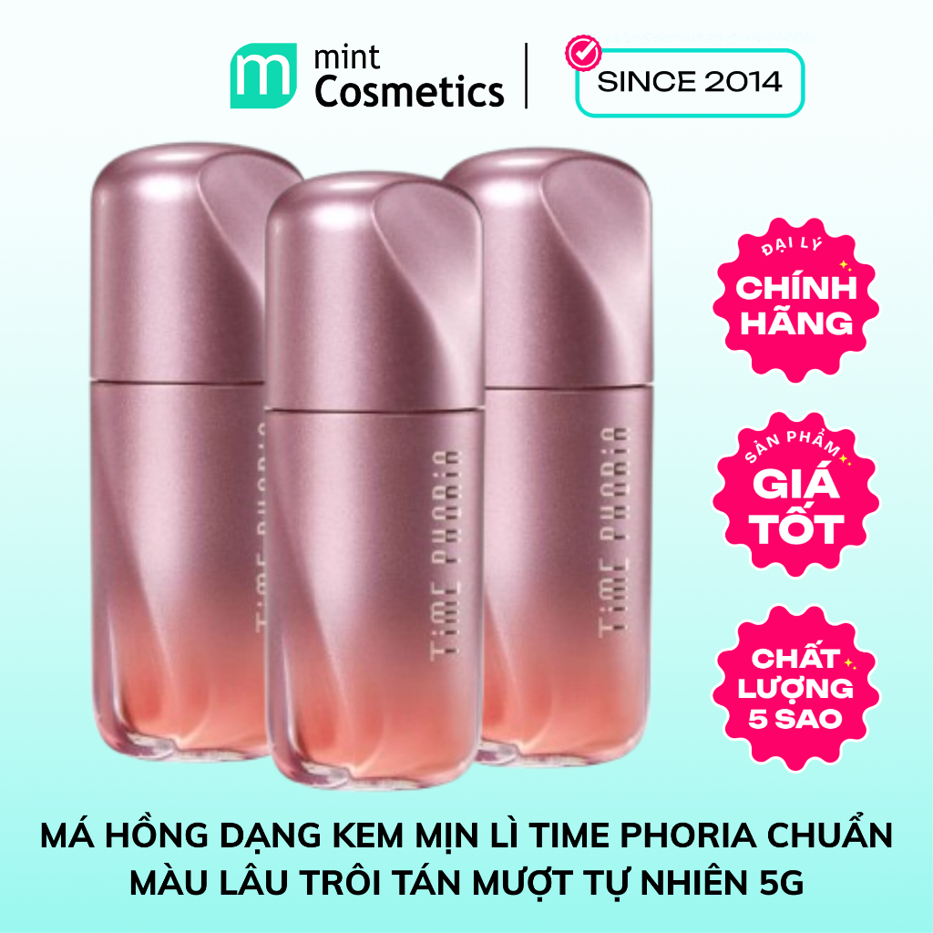 Má hồng dạng kem mịn lì TIME PHORIA chuẩn màu lâu trôi tán mượt tự nhiên 5G
