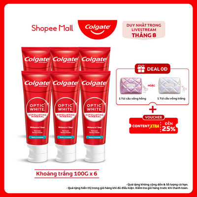 [Livestream] Bộ 6 Kem Đánh Răng Colgate trắng răng Optic White tinh thể khoáng trắng 100g