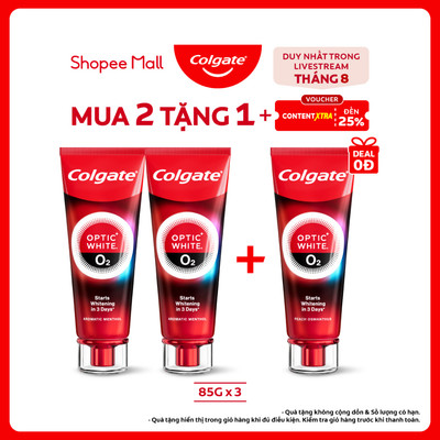 [Livestream] Bộ 2 Kem Đánh Răng Colgate Optic White O2 Oxy Hoạt Tính trắng răng 3 ngày 85g