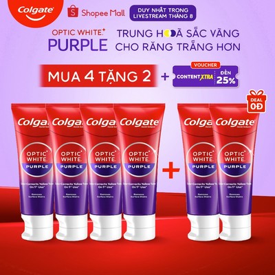 [Livestream x Colgate] Bộ 4 Kem Đánh Răng Colgate trắng răng Optic White Purple 100g trung hòa ố vàng tức thì