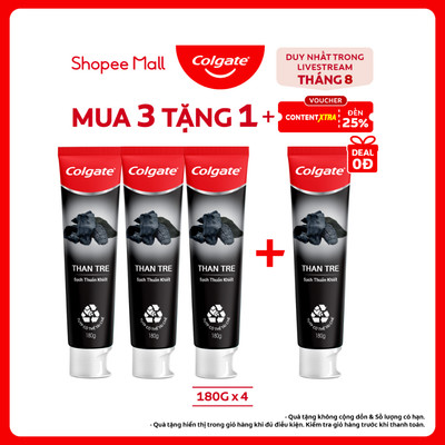 [Livestream] Bộ 3 Kem đánh răng Colgate thiên nhiên Than tre Hàn Quốc khử mùi diệt khuẩn 180g