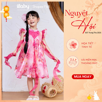 [BST TRUNG THU 2026] Váy trung thu bé gái ILABY hồng hoa công chúa tay cánh tiên xinh yêu GIÁNG HỒNG [3454]