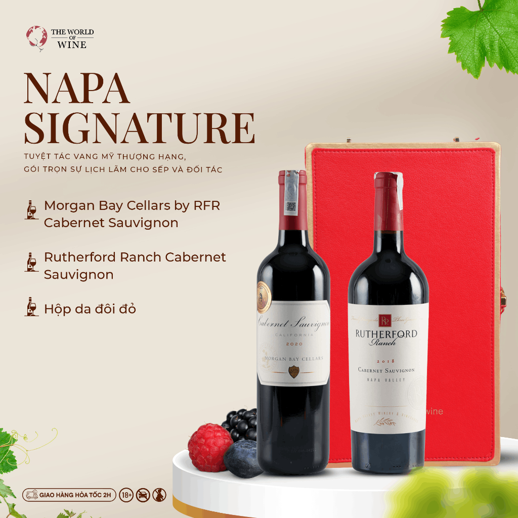 Set 2 Chai Rượu Vang Đỏ THE WOW Morgan Bay by RR Cabernet Sauvignon Và Rutherford Ranch Cabernet Sau