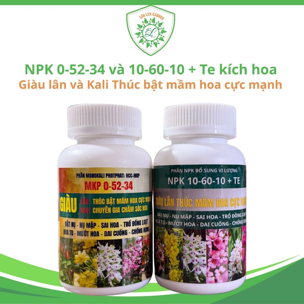 COMBO MKP 0-52-34 + NPK 10-60-10+TE 100g Giàu Lân Kali Bật Mầm Hoa Nụ To Hoa Đồng Loạt