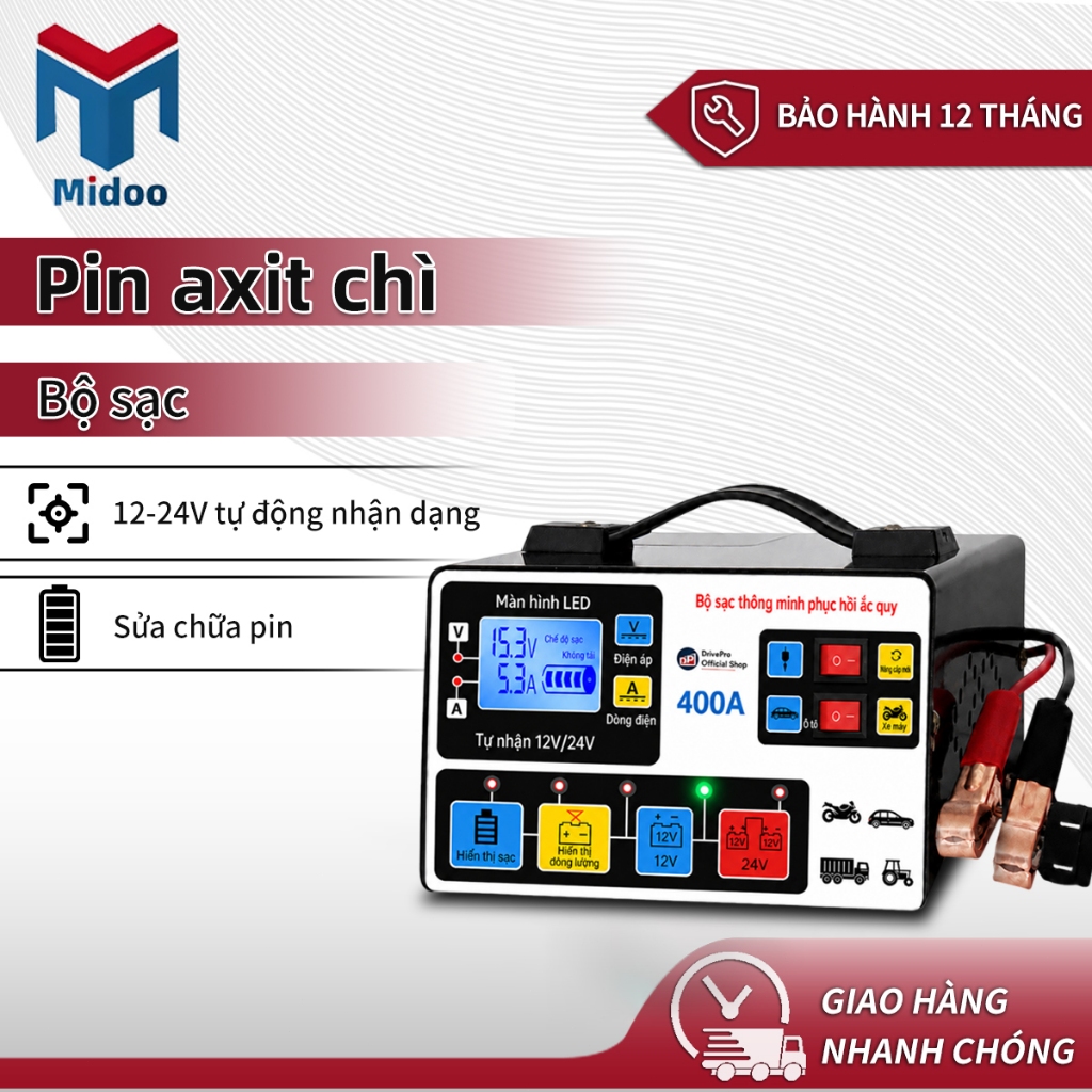 12v/24v 400A 800A Sạc bình ắc quy ô tô xe máy tự ngắt khi đầy chức năng bảo dưỡng phục hồi ắc quy bằ