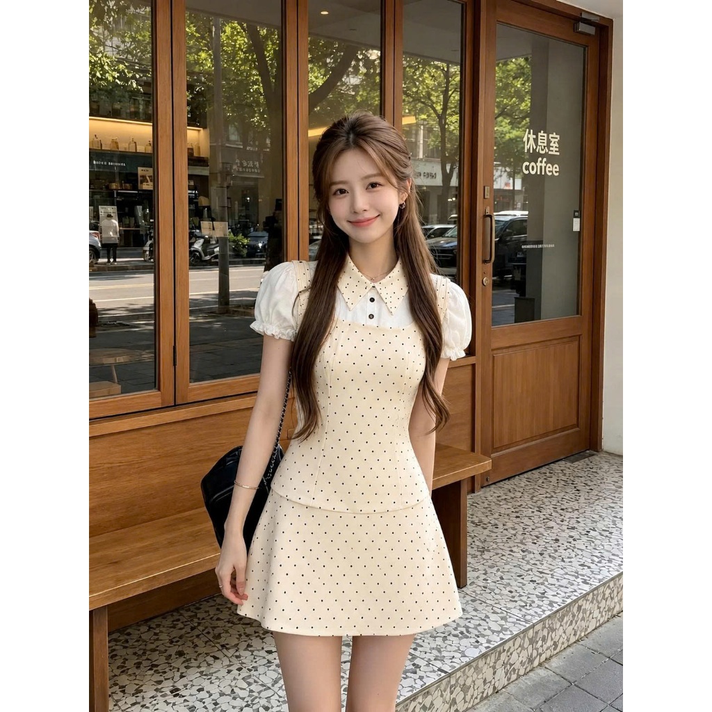 Set Đồ Nữ Áo Sơ Mi Tay Bồng Kèm Chân Váy A Họa Tiết Xinh Xắn Style Hàn Quốc Đi Chơi Mùa Hè 247Store | BigBuy360 - bigbuy360.vn