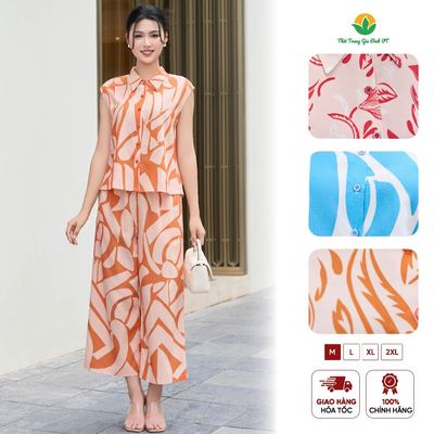 Đồ bộ nữ sát nách chất cotton rayon , quần lửng họa tiết trẻ trung thời trang Việt Thắng B45.6122