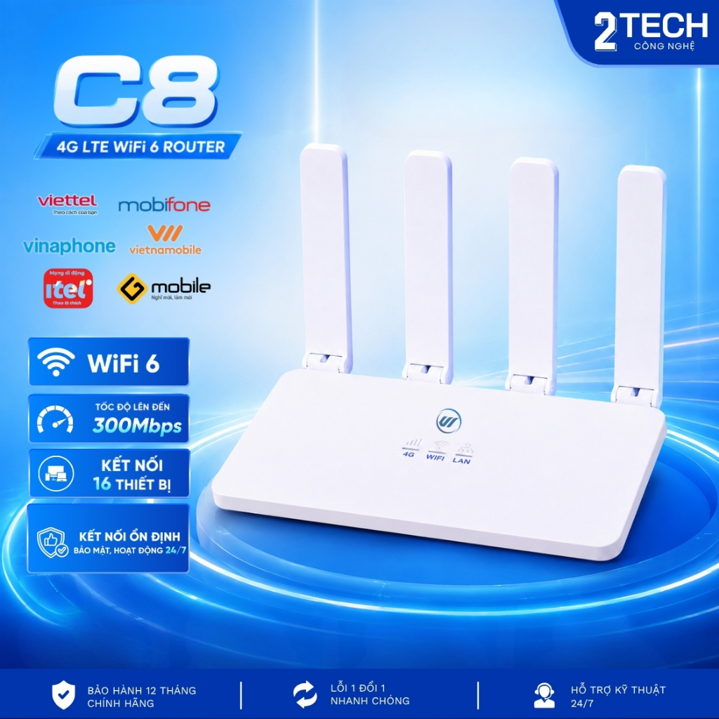Bộ Phát Wifi 6 C8 Từ Sim Data Tốc Độ Cao 300Mbps- 4 Râu Ăng Ten thật- R611C R611V [R611V+2607]