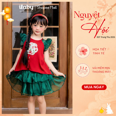 [BST TRUNG THU 2026] Váy trung thu bé gái áo yếm phối váy tầng ILABY chất liệu tơ lụa mềm NGUYỆT QUANG [3343]