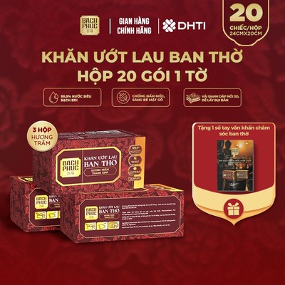 COMBO Khăn ướt lau ban thờ Bách Phúc 20 chiếc/hộp, bao sái ban thờ, nguồn gốc thực vật, hương trầm, quế