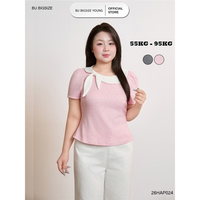 Áo kiểu phối cổ buộc nơ BIGSIZE (55kg đến 95kg) – 26HAP024 - [BU Bigsize Young]