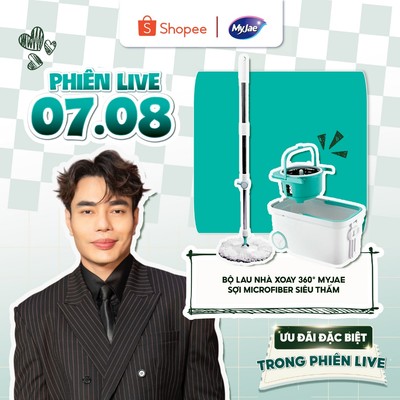 [Lê Dương Bảo Lâm Live 7.8] Bộ Lau Nhà MyJae Đài Loan Sợi Microfiber Xoay Siêu Tốc 360 Độ Thông Minh 129.5cm