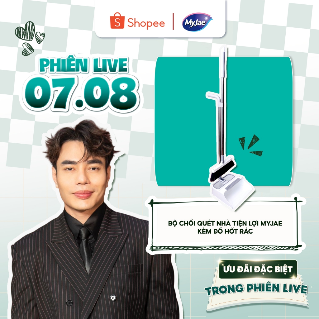 [Lê Dương Bảo Lâm Live 7.8] Bộ chổi quét nhà kèm đồ hốt rác gấp gọn đa năng MyJae