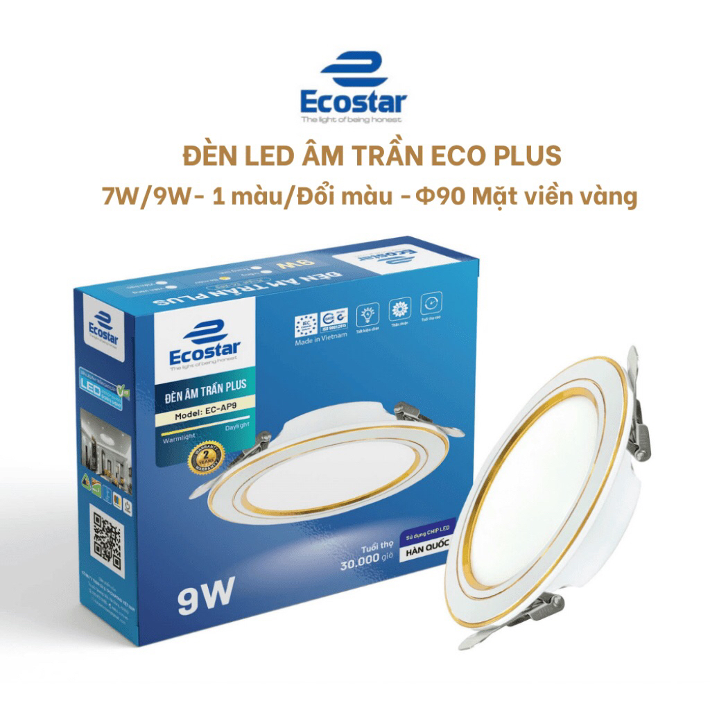Đèn Âm Trần Viền Vàng Ba Chế Độ Ecostar 9w