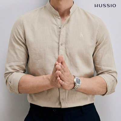 Áo sơ mi Linen nam tay dài RYAN, chất vải lanh mềm mại, cổ chữ V sang trọng, lịch làm - HUSSIO