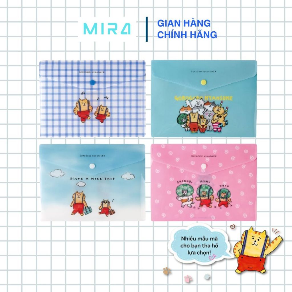 Túi Đựng Tài Liệu Nút Bấm A5 SWORLD thương hiệu Nhật Bản - Họa tiết Goro Goro Nyansuke [CB3601]